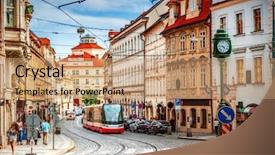  Presentation with prague - Slide deck featuring republic - prague street background and a coral colored foreground