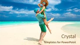  Presentation with tropical beach party - Amazing PPT theme having republique - couple in green backdrop and a cream colored foreground