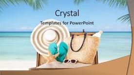  Presentation with palm leaves - Slides consisting of republique - old suitcase on tropical beach background and a light blue colored foreground