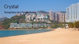 Presentation with hong kong china - Presentation enhanced with repulse bay beach in hong kong china background and a light blue colored foreground