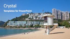  Presentation with hong kong china - Amazing PPT theme having repulse bay beach in hong kong china backdrop and a teal colored foreground