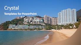  Presentation with hong kong china - Colorful slides enhanced with tourist spot - repulse bay beach in hong backdrop and a teal colored foreground