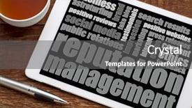  Presentation with reputation - Amazing PPT theme having reputation management word cloud backdrop and a dark gray colored foreground