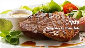  Presentation with steaks - Colorful PPT layouts enhanced with faux - grilled steaks and vegetables backdrop and a coral colored foreground