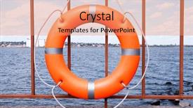  Presentation with orange life buoy splash water - Amazing PPT theme having rescue knots - hanging life buoy backdrop and a coral colored foreground