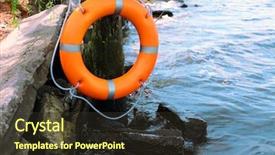  Presentation with orange life buoy splash water - Slide deck enhanced with rescue knots - life buoy hanging background and a  colored foreground