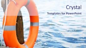  Presentation with orange life buoy splash water - PPT theme consisting of rescue knots - life buoy hanging background and a  colored foreground