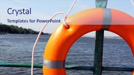  Presentation with orange life buoy splash water - Presentation design featuring rescue knots - life buoy hangs background and a  colored foreground