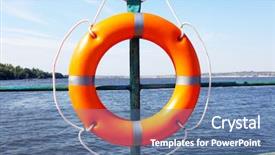  Presentation with life - PPT theme consisting of rescue knots - life buoy hangs background and a ocean colored foreground