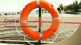  Presentation with orange life buoy splash water - Audience pleasing PPT layouts consisting of rescue knots - life buoy hangs backdrop and a  colored foreground