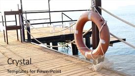  Presentation with orange life buoy splash water - PPT theme consisting of rescue knots - life buoy hangs background and a  colored foreground