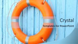  Presentation with rescue - Audience pleasing theme consisting of rescue knots - life buoy on blue wooden backdrop and a  colored foreground