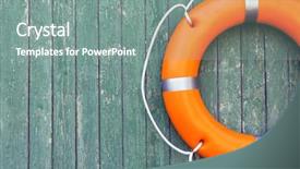  Presentation with green and wood - Slide deck having rescue knots - life buoy on green wooden background and a  colored foreground