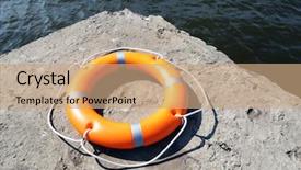  Presentation with rescue - Beautiful PPT layouts featuring rescue knots - life buoy on the wharf backdrop and a  colored foreground