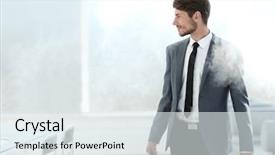  Presentation with rescue - Presentation theme with rescue plan - man leaves the office background and a sky blue colored foreground