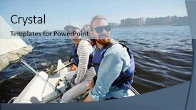  Presentation with rescue - Beautiful slide deck featuring rescue ship - active men in sunglasses sitting backdrop and a light blue colored foreground