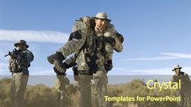  Presentation with rescue - Slides consisting of rescue team - man carrying a injured female background and a  colored foreground