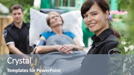  Presentation with rescue - Colorful presentation theme enhanced with rescue team - portrait of woman ambulance worker backdrop and a gray colored foreground