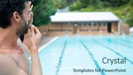  Presentation with lifeguard - Slide deck consisting of rescuers - lifeguard looking at swimming pool background and a cool aqua colored foreground