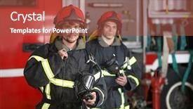  Presentation with fire red - Slide deck featuring two firefighters in protective suits background and a red colored foreground