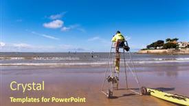  Presentation with kayak - Theme consisting of rescuer-person-on-beach background and a coral colored foreground