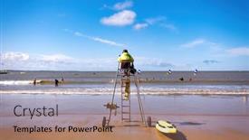  Presentation with kayak - Slide set consisting of rescuer-person-on-beach background and a coral colored foreground