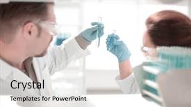  Presentation with laboratory - Slide set enhanced with research - background image of researchers background and a sky blue colored foreground