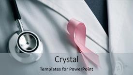  Presentation with pink ribbon breast awareness - Slide deck featuring research - closeup of a young caucasian background and a light gray colored foreground