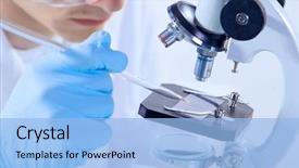  Presentation with laboratory - Cool new theme with research - image of man scientist working backdrop and a light blue colored foreground