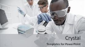  Presentation with microscope - Cool new PPT theme with research - modern scientist uses a microscope backdrop and a light gray colored foreground