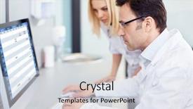  Presentation with laboratory - Presentation theme having research - people in uniform background and a sky blue colored foreground