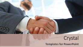  Presentation with handshake - Audience pleasing PPT theme consisting of research - photo of handshake of two backdrop and a coral colored foreground