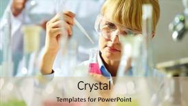  Presentation with chemist - Cool new presentation theme with research - portrait of a smiling chemist backdrop and a coral colored foreground