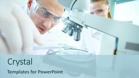  Presentation with laboratory chemical - Presentation theme consisting of research - serious clinician studying chemical element background and a light blue colored foreground