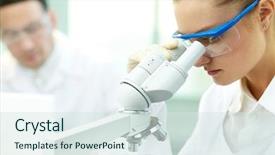  Presentation with laboratory chemical - Slide deck featuring research - serious clinician studying chemical element background and a sky blue colored foreground