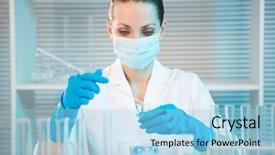  Presentation with abstract dark blue color crayons - Amazing presentation theme having research analysis - attractive young scientist observing backdrop and a light blue colored foreground