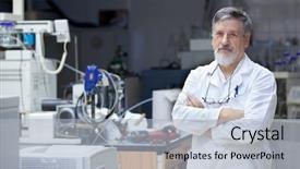  Presentation with physics laboratory - Slide deck consisting of research center hospital laboratory background and a light blue colored foreground