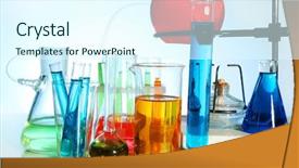  Presentation with glassware - PPT layouts featuring research chemistry - laboratory glassware on light background background and a cool aqua colored foreground