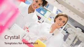  Presentation with pipette - Presentation theme with research chemistry - pretty science students using pipette background and a lemonade colored foreground