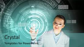  Presentation with forensic scientist - Colorful slide set enhanced with research data - image of young woman scientist backdrop and a seafoam green colored foreground