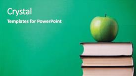 Presentation with apple - PPT theme consisting of research educational - apple over books background and a teal colored foreground