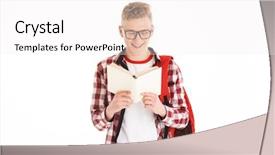  Presentation with research - Audience pleasing PPT layouts consisting of research exercise - portrait of a happy schoolboy backdrop and a  colored foreground