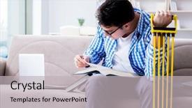  Presentation with research - Theme consisting of research exercise - student exercising while preparing background and a  colored foreground