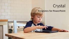  Presentation with how to computer - Presentation theme having research free - young boy using tablet computer background and a  colored foreground