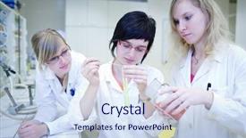  Presentation with female - Slide deck enhanced with research in a chemistry lab background and a sky blue colored foreground