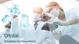  Presentation with research - Amazing slide deck having research in a lab environment backdrop and a sky blue colored foreground