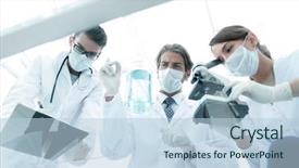  Presentation with environment - PPT layouts having research in a lab environment background and a light blue colored foreground