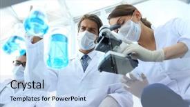  Presentation with microbiology fungi chemical research - Cool new slides with research in a lab environment backdrop and a light blue colored foreground