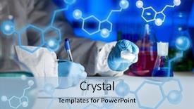 Presentation with taking notes - PPT layouts featuring research in laboratory over molecular background and a light blue colored foreground