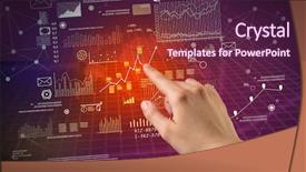  Presentation with grab hand - Presentation theme enhanced with research method business - female hand touching charts background and a tawny brown colored foreground